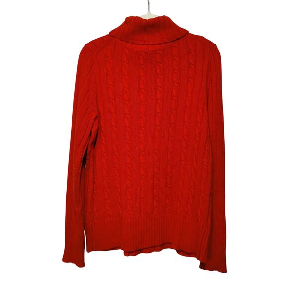 J Crew Womens Sz L Orange Red Cable Knit Turtle Neck Sweater Viscose Angora Wool - Picture 4 of 4